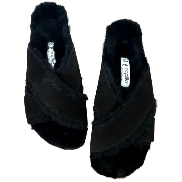 BIRKENSTOCK Papillio Daytona suede shearling sandals black slides Birks 39 8 8.5 - Picture 11 of 11
